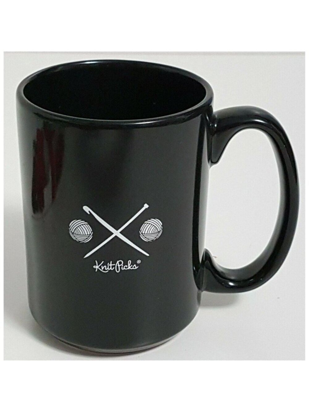 Knit Picks Just One More Row Knitting Coffee Mug Black Yarn Knitter Gift Ceramic